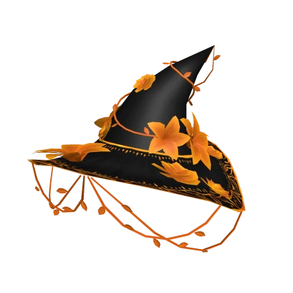 Floral witch hat with vines - orange/black