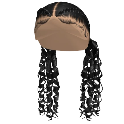☆ Long Curly Braided Pigtails in Black