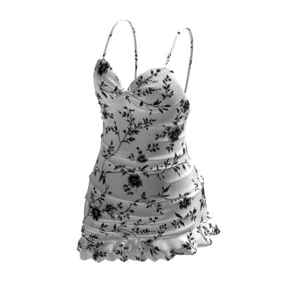 White Vintage Ruffled Floral Mini Dress