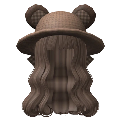 Soft Wavy Curly Long Hair w/ Bear Hat (Brown)