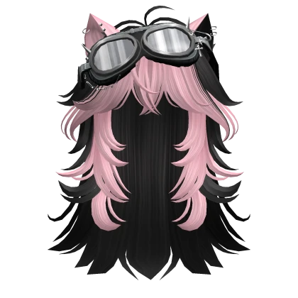 Two-Tone Anime cat hair w/ Y2K Goggles Pink&Black