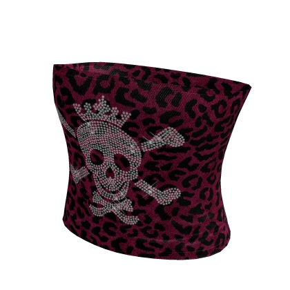 ♡ Y2K Pink Rhinestone Gyaru Leopard Skull Shirt