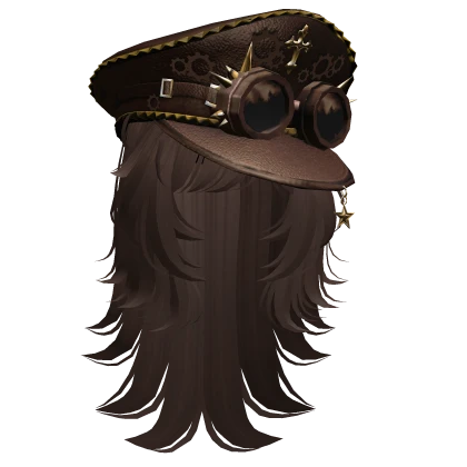 Emo Brown Wolfcut W/ Steampunk Cap