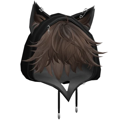 Brown Messy Anime Hair w/ Cute Cat Hood 