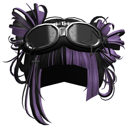 Fluffy Messy Buns With Y2k Goggles Black & Purple