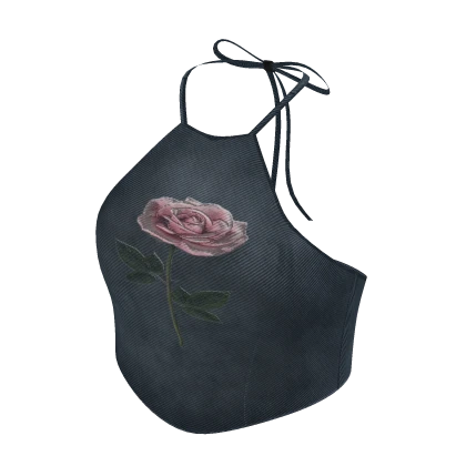 ♡ Y2K Floral Denim Halter Crop Top