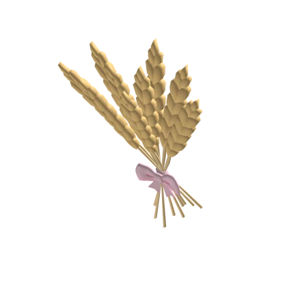 Holdable wheat flowers bouquet w pink ribbon
