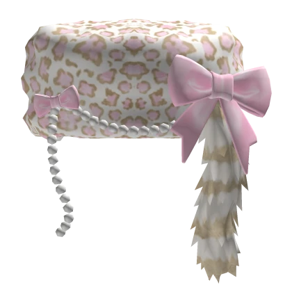 Pink Bow Ushanka Leopard Raccoon Tail w/ Pearls