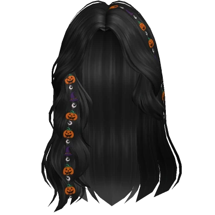 Spooky Swept Wavy Hair w/ Halloween Charms (Black)