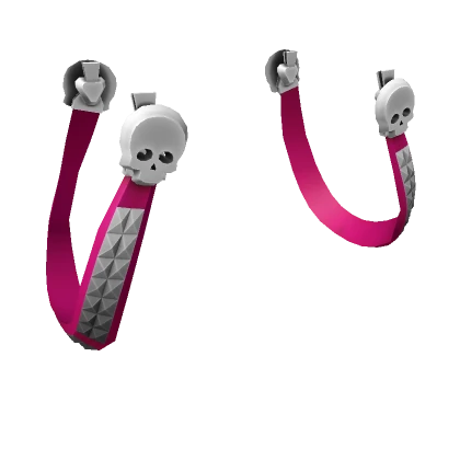 (1.0) Y2K Skull Studded Suspenders - Pink White