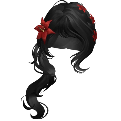 ♡ igari braided side ponytail w/ flower (black)