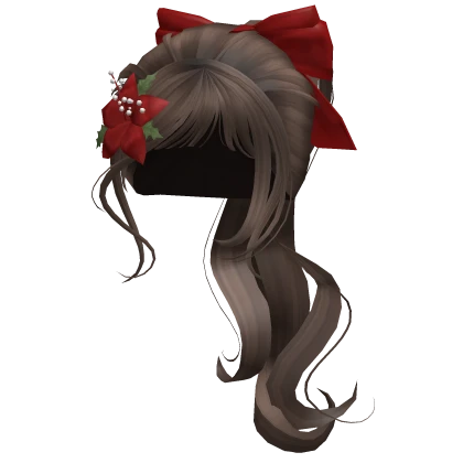 ♡ brown christmas ponytail with red flower and bow