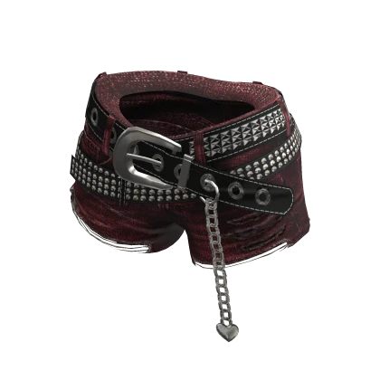 💗Y2K DENIM RIPPED SHORTS WITH BELTS_RED