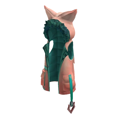 Cat Ear Oversize Hooded Vest Peach & Green