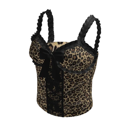 Cute Leopard and Black Lace Bow Tank Top