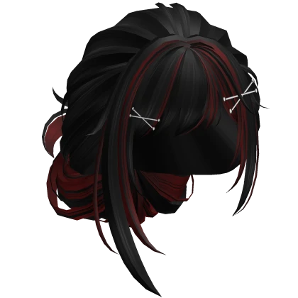 Messy Bun With Hair Clips (Black and Red)