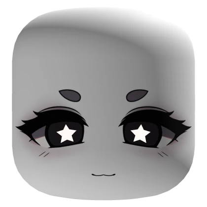 Cute Face w/ Black Eyes and Glowing Stars - White