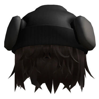 (Brown) Hair With (Black) Beanie and Headphones