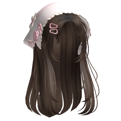 Brown Wispy Hair W/ Mori Kei Pink Bonnet