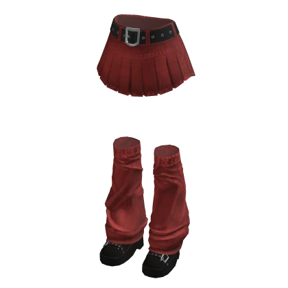 🍀Denim Skirts w Leg Warmers(Red)