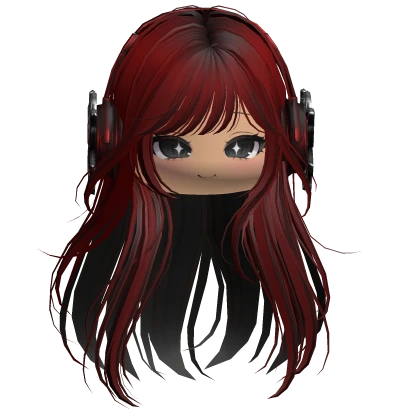 Red & Black Straight Hair w Cute Face & Headphones