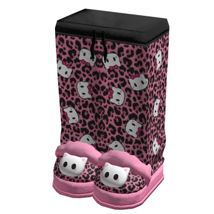 Pink Leopard Pjs w/ Kitty Slippers