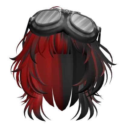 black&red Messy Wolfcut Hair W Goggles