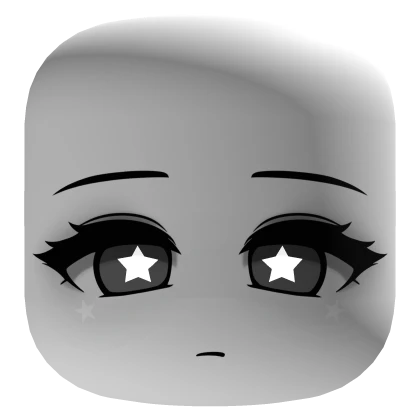 Cute Monochrome Chibi Face Glowing Stars - White