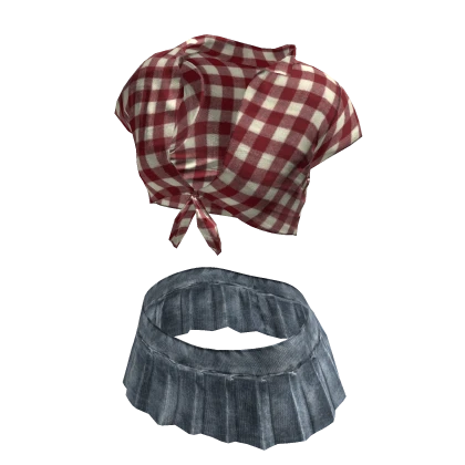 ☆ 2000s Tied Top Outfit in Red Gingham & Denim