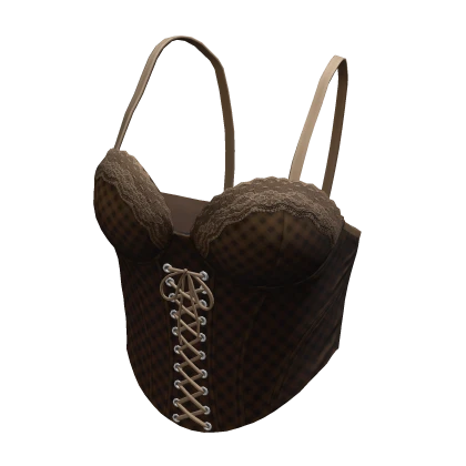 Lace Corset Top Brown Tight Tank Ruffle Tee Shirt