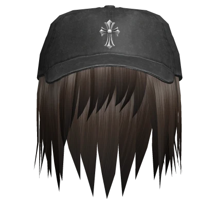Brown Vkei Emo Anime Hair with Chrome Hat