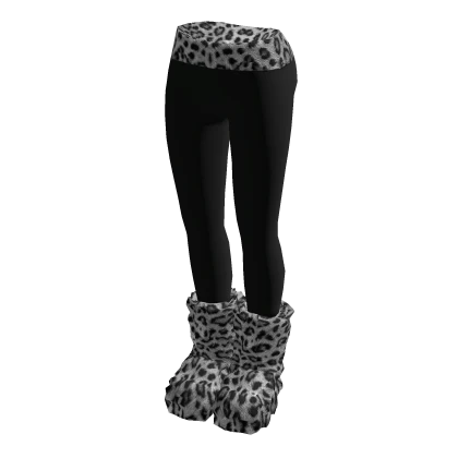 Black Leggings WIth Fluffy Grey Leopard Boots