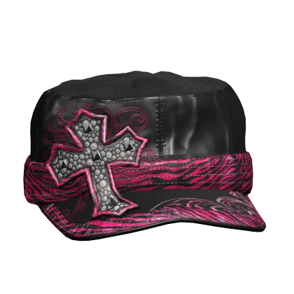 Pink Zebra Scene Cross Cap Grunge 2000s Y2K