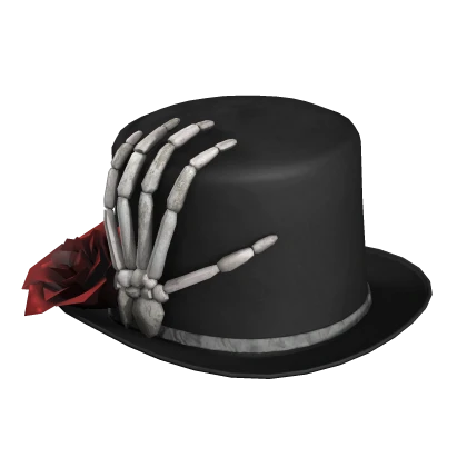 Black Top Hat with a Skeleton Hand and a Red Rose