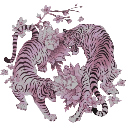 Maximalist Twin Tiger With Flowers Pink
