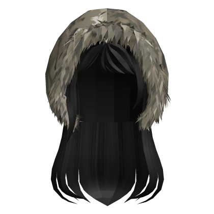 Camo Winter Hood w/ Hair Black