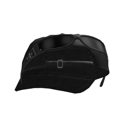 Backwards Distressed Black Hat w Chrome Glasses