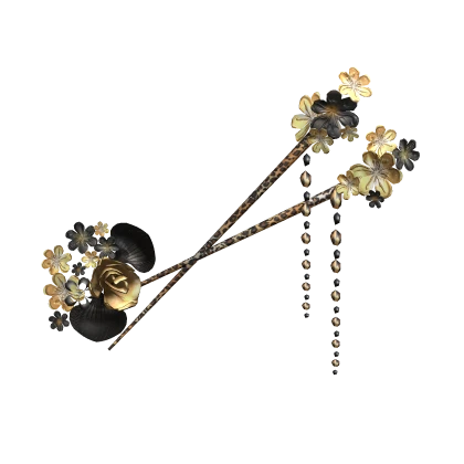 Harajuku Gyaru McBling Floral Chopstick Black Gold