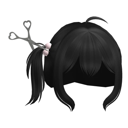 Soft Black Side Pigtails with Heart Scissor Clip