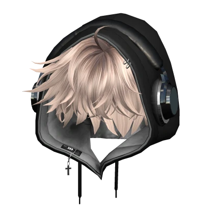 Platinum Blonde Messy Hair w/ Hoodie & Headphones