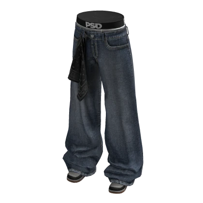 Streetwear Baggy Jeans W/ Bandana (Black)