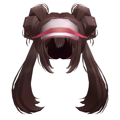 Rosa Brown Double Donut Bun Pigtails Hair W Visor