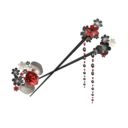 Harajuku Gyaru McBling Floral Chopsticks White Red