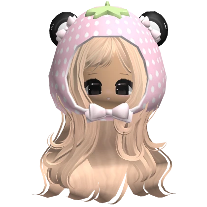 ♡ kawaii strawberry hat long wavy hair w/ face