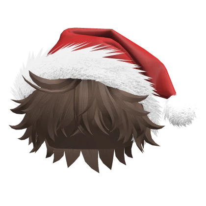 Brown Fluffy Messy Hair w/ Santa Hat