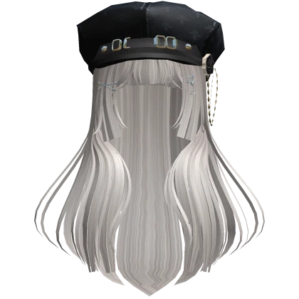 Hime cut Long Hair w/ Y2K Hat - White