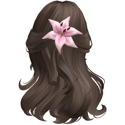 ♡ brown summer half up hair with pink flower