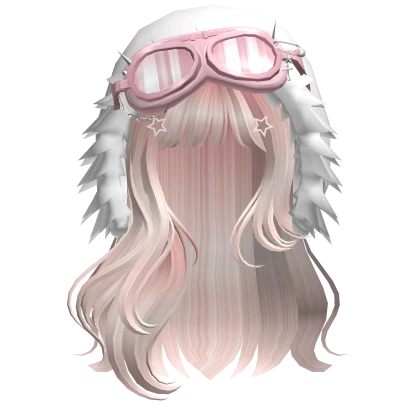 long anime hair w/ Y2K Hood Goggles baby pink