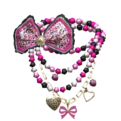 Gyaru Hime Kawaii Bow necklace Pink Cheetah Black