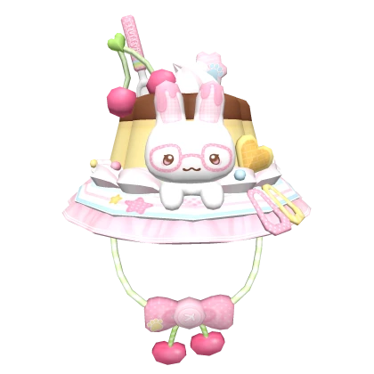 ♡ kawaii bunny pudding pastel dessert ruffle hat